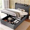 Lubvtti Letto imbottito con funzione di ricarica USB& tipo C,letto singolo con contenitore,letto contenitore singolo con rete a doghe,lino,senza materasso (Grigio,90x200)
