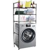 VIIROUD Mensola per WC, portaoggetti sopra WC, mobile per lavatrice, scaffale superiore con 3 ripiani, in metallo, 72 x 25 x 155 cm, nero