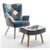 Totò Piccinni Set Siesta Poltrona con Sgabello Design Patchwork Multicolore Gambe in Legno di Faggio (Patchwork Moon)