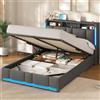 AOGLLATI Letto 140x190 cm, Letto Contenitore Matrimoniale, Grigio Scuro | Sollevamento Idraulico, Illuminazione a LED, Stazione di Ricarica( 3 USB+1 Tpye-C ), Testiera Imbottita, Spazio di stoccaggio