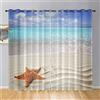 Surwin Tende per Interni 2 Pezzi, Stella Marina Stampa Tende Voile, Tende Semi Trasparenti con Occhielli, 3D Tende a Vetro per Camera da Letto, Cucina, Soggiorno (80x115cm,Spiaggia)