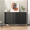 Wyibwy Credenza Cucina con 6 cassetti e ampio spazio di archiviazione,cassettiera con maniglie dorate,buffet semplice,Credenza Soggiorno,per cucina,sala da pranzo,soggiorno,120 x 40 x 77cm,Nero
