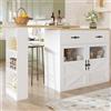 Rvjiahe Tavolo da bar allungabile con spazio portaoggetti (138-204 x 39 x 104 cm), girevole a 360°, moderno tavolo da bar mobile, tavolo alto per isola da cucina, credenza con ripiani (bianco)