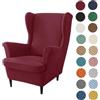 Hixingo 2 Pezzi Copripoltrona con Orecchie Elastico, Colore Solido Copripoltrone Lavabile Jacquard Copri Poltrona Soggiorno, Copertura Poltrona Universale (One Size,Rosso Vino Check)