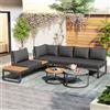 Lubvtti Set di mobili da esterno (4-5 posti) con 2 tavolini impilabili, comodo salotto da giardino con gambe regolabili, grigio (cuscini inclusi)
