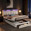 BLSYHDH Letto baule 160x200,letto imbottito idraulico Letto cassapanca in legno con LED y testiera e rete a doghe, letto matrimoniale con ripostiglio (Beige+Velluto, 160x200)