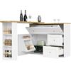 Senmate Banco Bar Estraibile con Snack Rack, Mobile Cucina Multifunzione con Ripiano Girevole 360°, Sideboard con 2 Ante e Cassetti per Aperitivo, Colazione, Home Office, Design Moderno (Bianco)