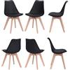 sinlikon Sedie da pranzo Pack Sedia scandinava ergonomica, piedi in legno massello e cuscino in schiuma morbida (Nero-Pack 6)