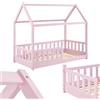 Juskys letto per bambini Marli da 80x160 cm con protezione anticaduta, rete a doghe e tetto - Letto a casetta in legno massiccio per bambini - Letto rosa