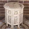 Casa Moro Tavolino orientale Nassiba 46 x 46 x 46 cm (larghezza x profondità x altezza), rotondo in stile shabby bianco, in legno massiccio di mango, intagliato a mano in Marrakech | NH09204