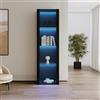 Goeria Armadio per vetrina nera lucida con illuminazione a LED, 3 scomparti in vetro, armadietto alto (55 x 38 x 166 cm)