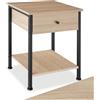 tectake® Comodino Camera da Letto, 40 x 40 x 55,5 cm, Tavolino con Cassetto, struttura acciaio, pannello effetto legno, como camera da letto, mobiletto soggiorno - Industriale Chiaro/Rovere Sonoma