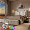 Autheria Letto Matrimoniale con Contenitore 180x200 cm con LED e USB Type C, Letto una piazza e mezza con Testiera e 4 Cassetti, Letto Contenitore con rete a doghe, Struttura Letto Matrimoniale