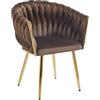IlGruppone Poltrona Con Schienale In Velluto Intrecciato Design Moderno, Sedia Imbottita Circolare con Gambe in Metallo Placcato Oro Poltroncina - Marrone