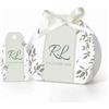FERDINANDO FAMA' FAMÀ - Scatoline Portaconfetti Matrimonio Semicerchio Foglie e Fascia - Bomboniera Personalizzabile in Cartoncino Pregiato - 24 Scatoline + 24 Tag
