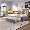Trdlpyn Divano Letto 90 * 200 con Luci a LED e Presa USB & Tape-C, Letto Estraibile 90 * 190, Letto Imbottito con Vano Comodino, Rete a doghe in Legno, Flanella, Grigio Scuro(Nessun materasso)
