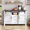 Soweiz Armadio a buffet con vano portaoggetti, ampio armadio laterale con ante scorrevoli e 3 cassetti, in legno, per cucina, sala da pranzo e soggiorno, bianco, 120 x 40 x 80 cm