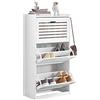 SoBuy Scarpiera Salvaspazio In Legno con 6 Ripiani e 3 Ribalte, Mobiletto Ingresso Porta Scarpe Regolabili, Scarpiera Bianca per Ingresso, 55x30x112 cm - FSR108-W