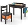 RELAX4LIFE Scrivania per Bambini in Legno con Sedia, Coperchio Apribile Contenitore, Cerniera, Gancio per Zaino e Scatola per Età 3+ Anni (Marrone)