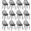 buybyroom Set di 12 sedie per sala da pranzo, in plastica, con gambe in metallo, effetto faggio, colore nero
