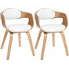 CLP Set 2 sedie Kingston ergonomiche, schienale imbottito, similpelle e legno, portata max 150 kg, Colore:natura/bianco