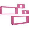 MODULARREDO MERLINO Set 4 Mensole da Muro, Pensile Bagno, Mensola Parete, Scaffale Parete, 75x30 x 60x25 e 2 da 25x15, Kit Tasselli Incluso, Fuxia - Made in Italy