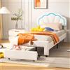 KSFASHZ Letto Singoli 90 x 200 Letto a LED per Bambini con Cassetto,Testiera regolabile in Altezza - 90 x 200cm Letti Imbottiti Velluto con Rete a Doghe per Ragazza,Adolescenti