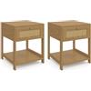 IDMarket - Lote de 2 mesillas de Noche Vintage HANAE 1 cajón 1 estante efecto caña Natural