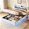 BIYFSDS Letto Contenitore 140x200 cm con LED e USB, Letto Idraulico 140x200cm con Ripiani Aperti e Contenimento, Letto Matrimoniale Imbottito 140x200 con Rete Testiera Capitonné Letto 2 Persone (Beige-5