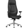 FineBuy Sedia Ufficio Vera Pelle Poltrona Scrivania Nero Ergonomica | Design Sedia con Ruote & Braccioli | Sedia Girevole Imbottita Studio