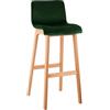 CLP Sgabello con Schienale Hover, Sgabello in Legno Natura Imbottito con Rivestimento in Velluto, Seduta 77 cm di Altezza, Colore:Verde