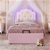 NNJN Letto imbottito con rete a doghe, luce ambiente telecomandata, forma principessa, spazio idraulico, materiale PU, rosa (senza materasso) (90 x 200 cm)
