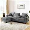 Trdlpyn Divano ad Angolo 4 Posti con Poggiapiedi Rimovibile, Consolle e Porta USB, Chaise Longue a Forma di L per Salotto Soggiorno Divano a Sinistra/Destra, Tessuto imbottito in Velluto,grigio(229*149.5*83cm