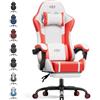 HLFURNIEU Sedia Gaming Massaggiante, Poltrona Gaming con Poggiapiedi e Cuscino Lombare Massaggiante, Sedia Gamer Regolabile in altezza, Schienale Regolabile 90°-135°, Portata 150kg (Bianco e Rosso)