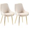 CLP Sedie da pranzo set di 2 Elmira, imbottite con braccioli, struttura in metallo robusta, rivestimento in velluto facile da pulire, stile mode, Colore:crema, Materiale base:metallo oro
