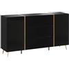 Vente-unique - Credenza con 2 ante e 3 cassetti Nero brillante e Dorato - MARZIALO