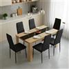GOKHOMX Set tavolo da pranzo rettangolare 140 cm con 6 sedie, set tavolo e 6 sedie da pranzo in similpelle nera, per cucina, sala da pranzo e soggiorno (rovere + nero)