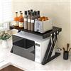 HUOLE Scaffalatura Mobile Scaffale Porta Microonde Struttura in Metallo con Ripiano in Legno MDF e Cassetto Organizer Mensola Porta Utensili Strumenti Cucina Design Moderno(57 * 38 * 38 cm (nero))