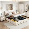 EZSSW Letto matrimoniale in tessuto con contenitore 160x200 cm, letto matrimoniale classico con design moderno, struttura imbottita color beige con testiera regolabile e rete a doghe