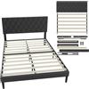 UISEBRT Letto imbottito 140 x 200 cm - Telaio del letto con bottoni, struttura del letto a piattaforma con testiera imbottita in similpelle, supporto a doghe di legno, letto matrimoniale per adulti