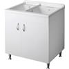 Negrari Eco Bianco Lavatoio 75x60 L75 P60 H85 CM Lavapanni Interno Lavanderia Base Mobile Nobilitato Idrofugo Legno 2 Vasche Lavandino Plastica Asse Piedini Ante Battenti Economico Qualità Medio Alta