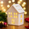 Nexoria Decorazione natalizia in ceramica, casa di Natale con luce a LED, casa di Natale illuminata, in porcellana, colore bianco, casa luminosa a LED, lanterna per casa di Natale, lanterna per
