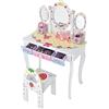 LIFEZEAL Toeletta con Sgabello per Bambina 3+ Anni, Tavolo da Trucco, Set di Vanity, Postazione Trucco, Mobile Specchiera, 3 Specchi Pieghevoli e Rimovibili, 3 Cassetti, per Cameretta, Legno (bianco)