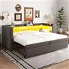 Trdlpyn Divano Letto Estraibile 90/180 * 190cm, Letto Imbottito con Luci a LED e Prese USB, Numerosi Vani Portaoggetti Laterali, Multifunzione Lettos Singol, Grigio Scuro