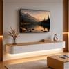 Ribanedy Mobile TV Sospeso Moderna con luce LED | Consolle Multimediale da Parete | Grande Mobile TV con Spazio di Archiviazione per Soggiorno e Ufficio (Bianco + Legno, 140cm)