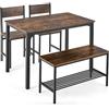 GIANTEX Set Tavolo e Sedie da Pranzo, Sedie Tavolo da Pranzo, Tavolo da Pranzo in Legno, con 2 Sedie e 1 Panca, Design Industriale e Struttura Resistente, Adatto a Sala da Pranzo (Caffe)