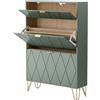 UEV Scarpiera Salvaspazio Slim in Legno Ingegnerizzato, Scarpiera Ingresso da Portascarpe con 3 Ante a Ribalta, Porta Scarpe per 16 Paia, 80 x 24 x 120 cm, Verde