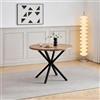 BenyLed Tavolo da Pranzo Rotondo con Gambe Robuste a Forma di X, 100cm*100cm*76,5cm per Cucina, Piccoli Spazi, Appartamento (Venature del legno scuro)