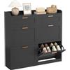 KIMENICH Scarpiera con 4 Scomparti a Ribalta, Scarpiera Salvaspazio, Scarpieras con 2 Cassetti, Divisorio Regolabile, per 16-24 Paia di Scarpe, Corridoio, Ingresso, 24 x 100 x 103 cm, Nero