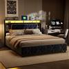BLSYHDH - Letto baule 160 x 200 cm, letto imbottito a LED con sistema idraulico e cassapanca, letto matrimoniale con contenitore, con testiera e rete a doghe, (grigio+velluto)